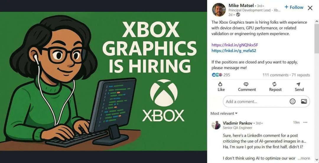 微软裁员余波未平，Xbox图形部门AI招聘图引发网友热议-咸鱼单机官网