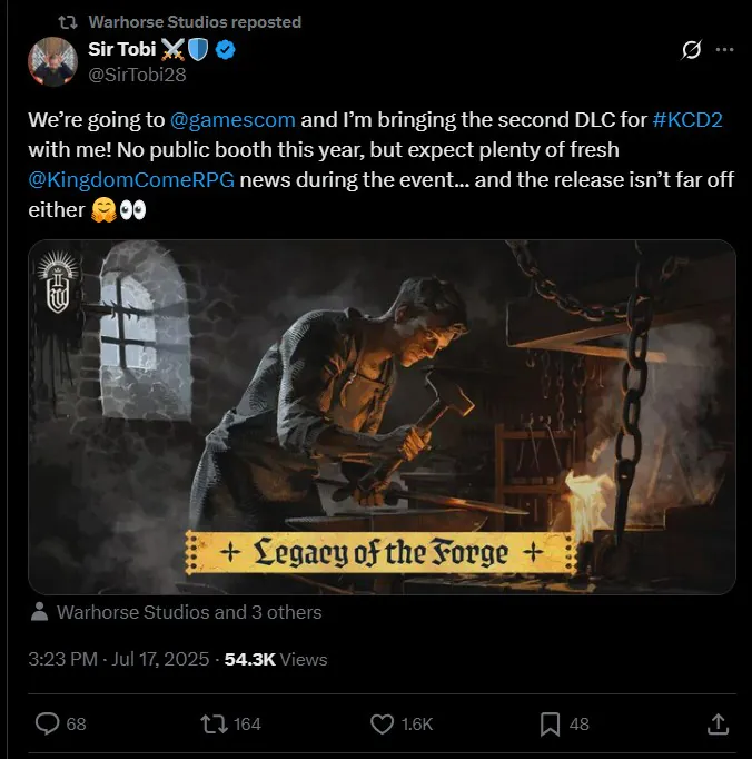 《天国：拯救2》第二款DLC“Legacy of the Forge”将在科隆游戏展亮相-咸鱼单机官网