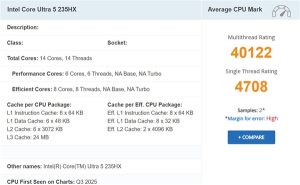 Intel酷睿Ultra 5 235HX处理器首次跑分:单核超越锐龙9 9955HX3D-咸鱼单机官网