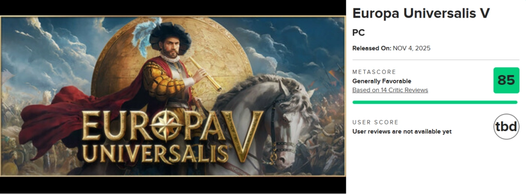 《欧陆风云5》媒体评分解禁！IGN、The Gamer好评不断，M站均分85分-咸鱼单机官网