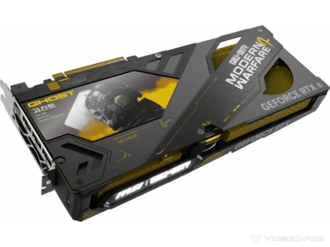 微星RTX 5080现代战争4联名显卡黑黄配色外观图
